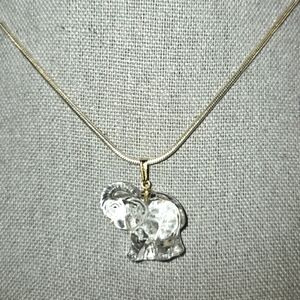 Unsigned Small Gold Tone Crystal Trunk Up Elephant Pendant 3/4"X3/4"X1/4"‎ READ
